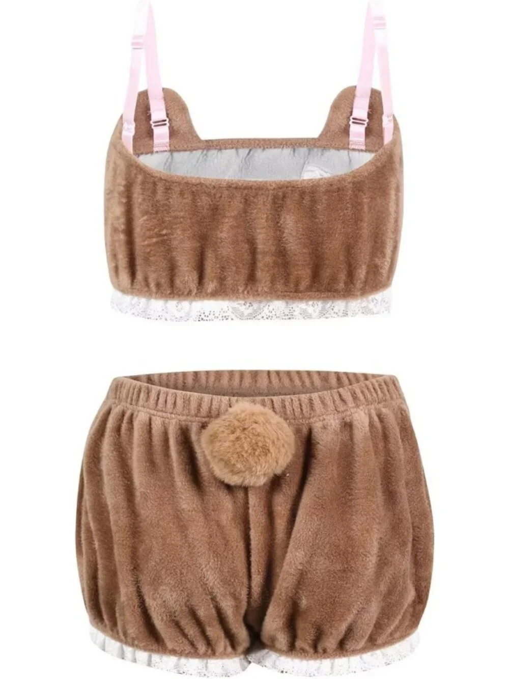Cozy Kawaii Fluffy Pajama Set for Women - Cute Tank Top & Shorts Sleepwear
